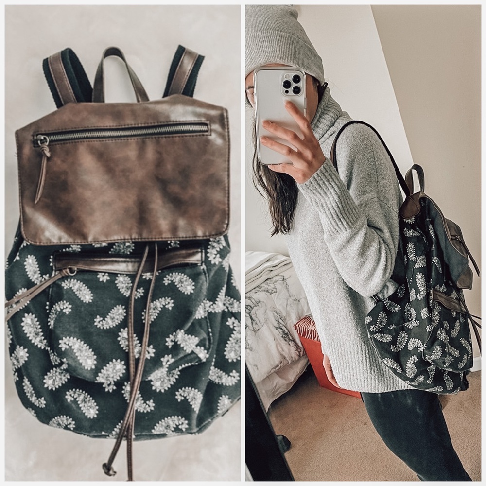 Brandy Melville Paisley Flap Backpack Black Gem